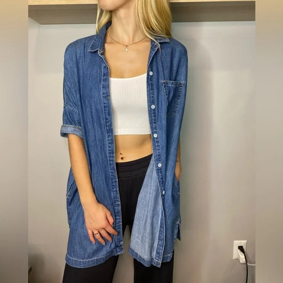 Guess Longline Button Down Denim Tunic. - Picture 2 of 8